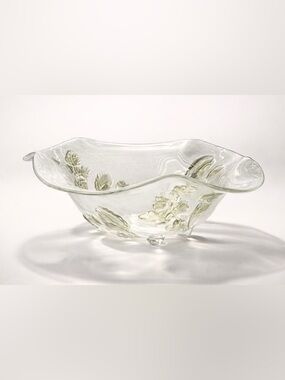 Vintage Art Glass Salad Bowl with Pale Green Themed Accents